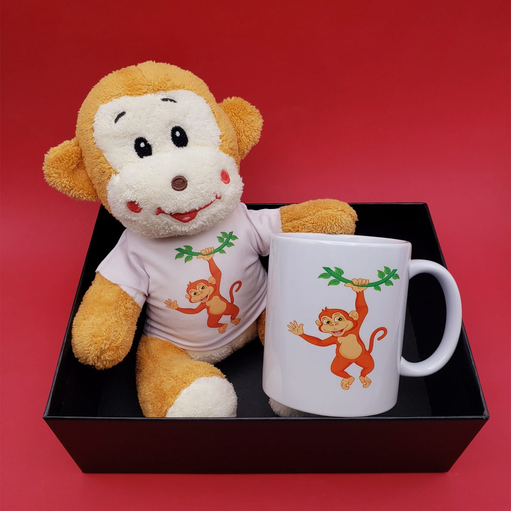 Toptan Peluş Maymun ve Kupa Bardak Seti