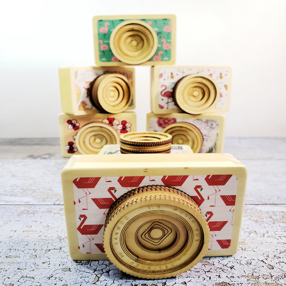 Toptan Küçük Boy Ahşap Fotoğraf Makinesi Müzik Kutusu