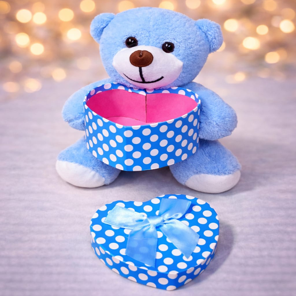 Toptan Kalp Kutulu Mavi Ayıcık