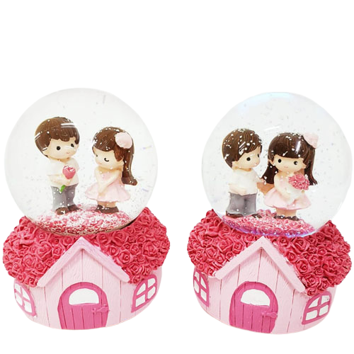 Toptan Orta Boy Çift Romantik Sevgili Temali Pilli Kar Küresi