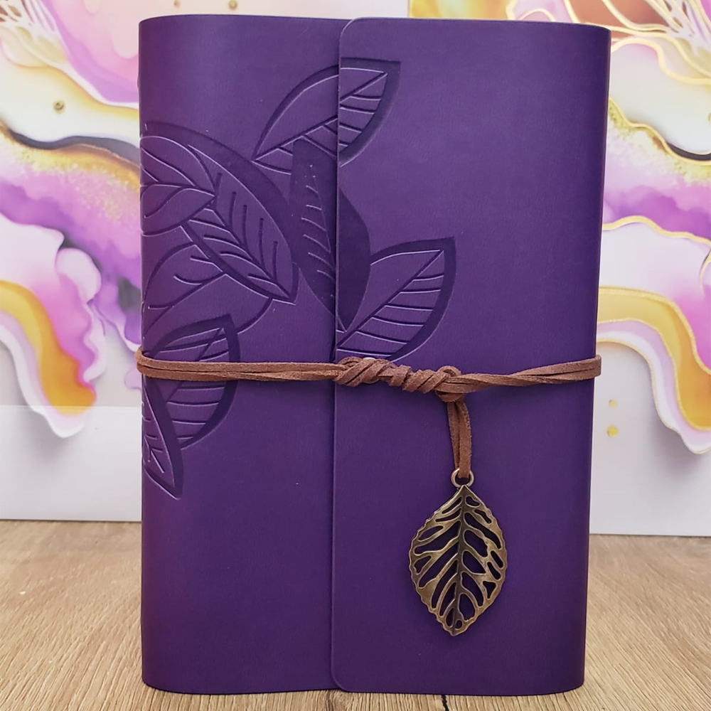 Toptan Yaprak Desenli Çizgisiz Deri Defter