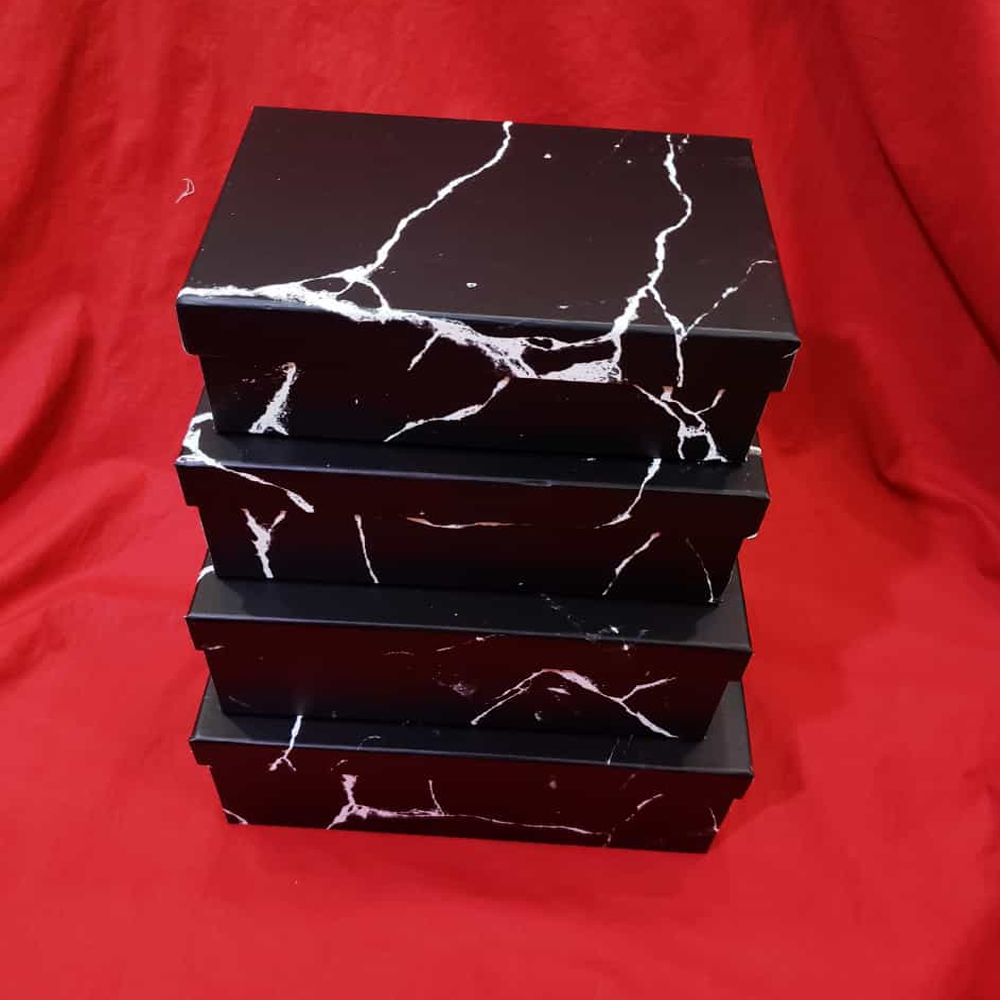 Toptan 4'lü Siyah Mermer Desenli Hediye Kutusu