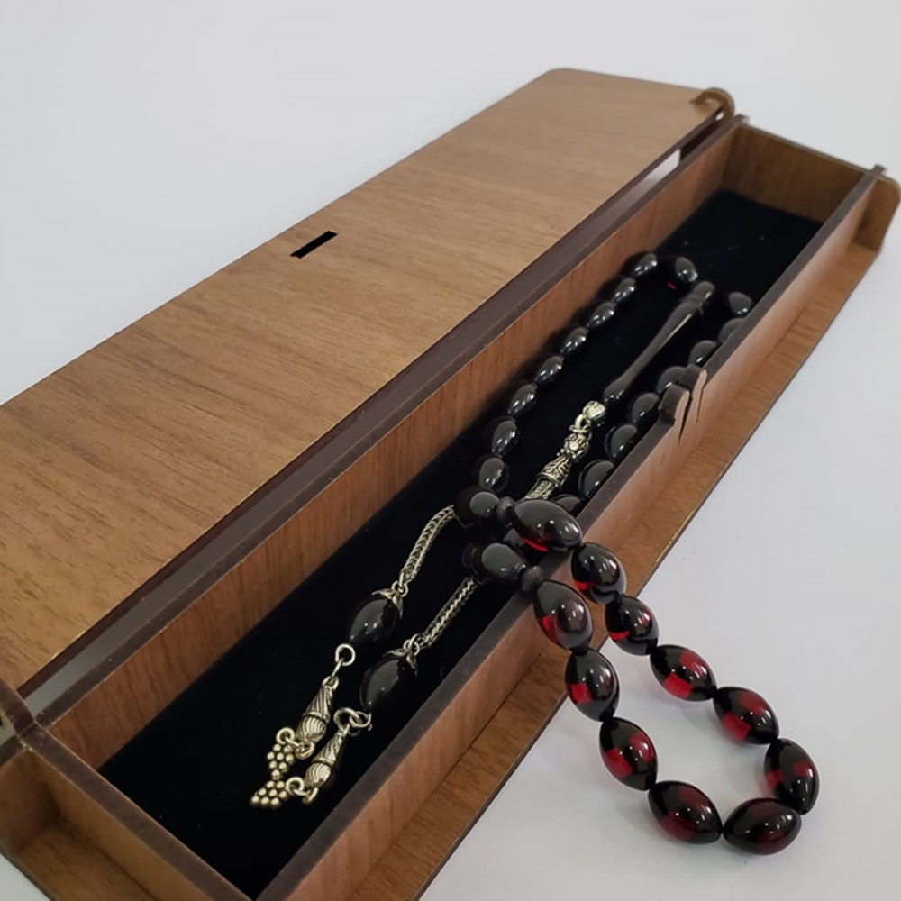 Toptan Siyah Kırmızı Toz Kehribar Tesbih Kutulu