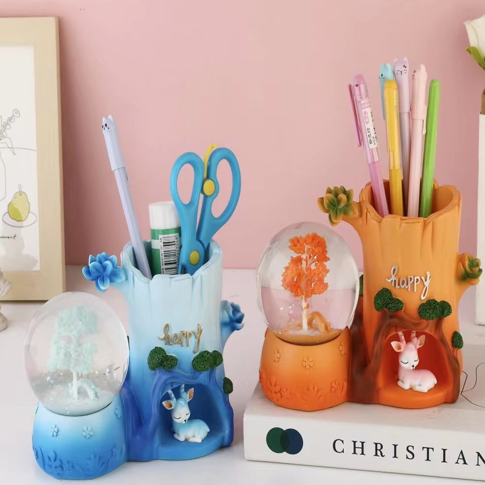 Toptan Hayat Ağaçı Tasarımlı Işıklı Kalemlik Kar Küresi