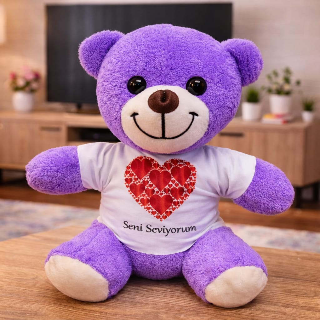 Toptan Seni Seviyorum Baskılı Tişörtlü Peluş Ayıcık