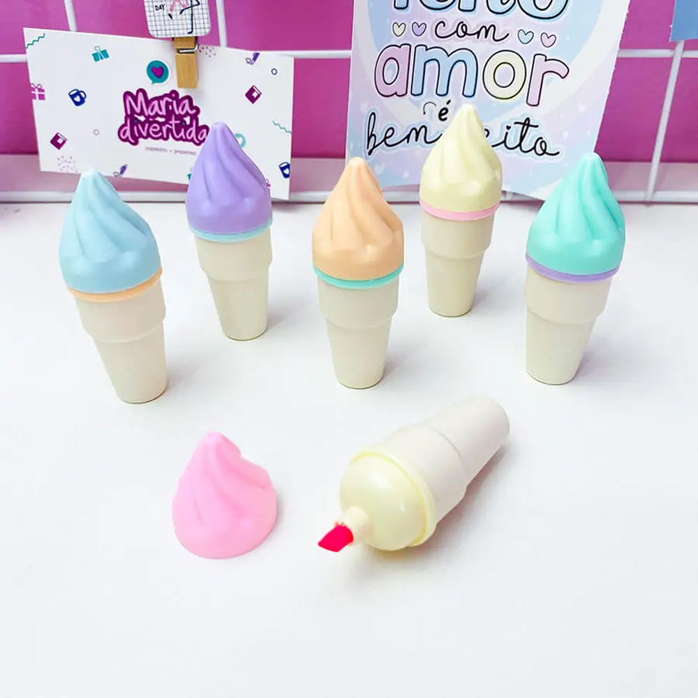 Toptan Külah Dondurma Tasarımlı Fosforlu 6'lı Kalem