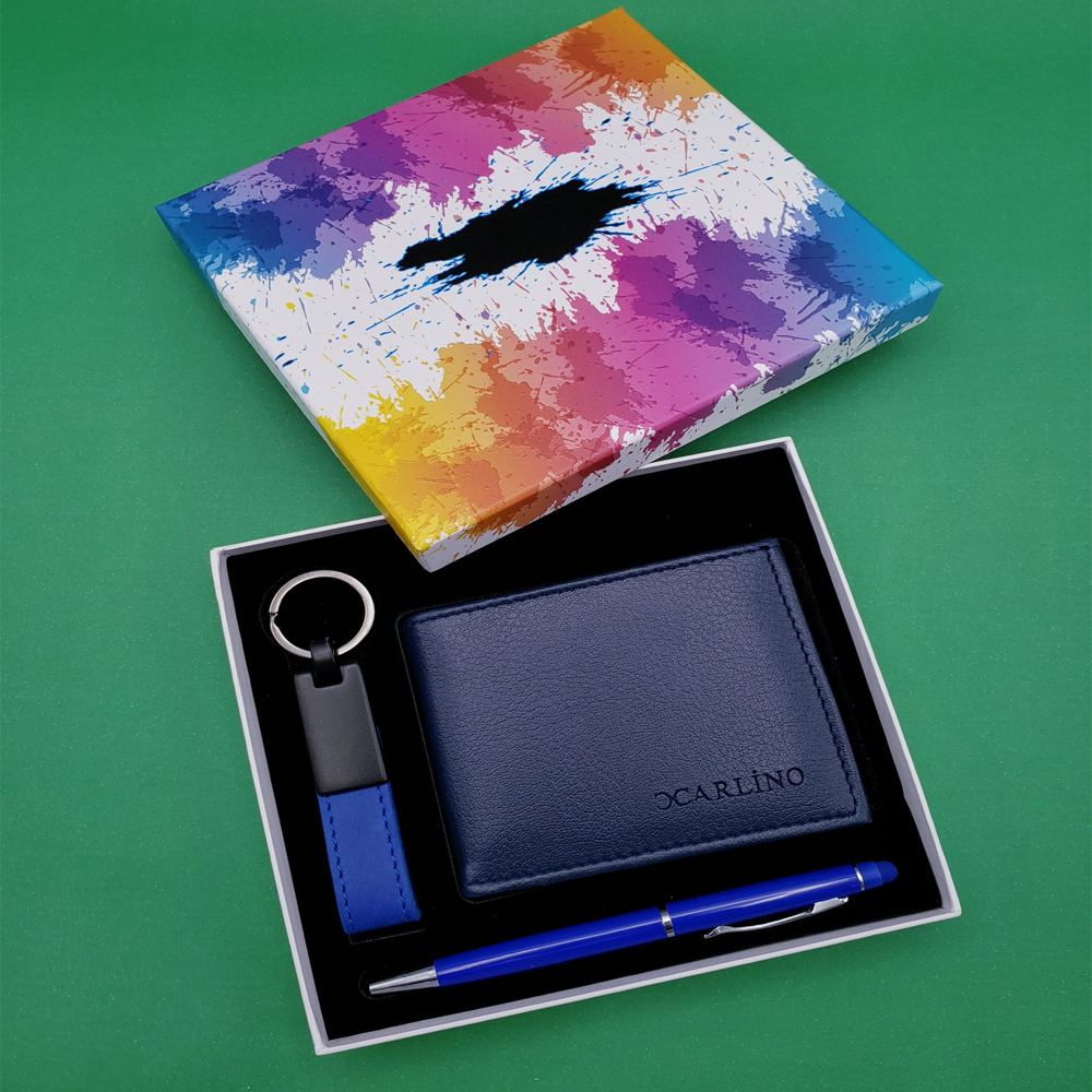 Toptan Kalem Anahtarlık ve Cüzdan Mavi Set