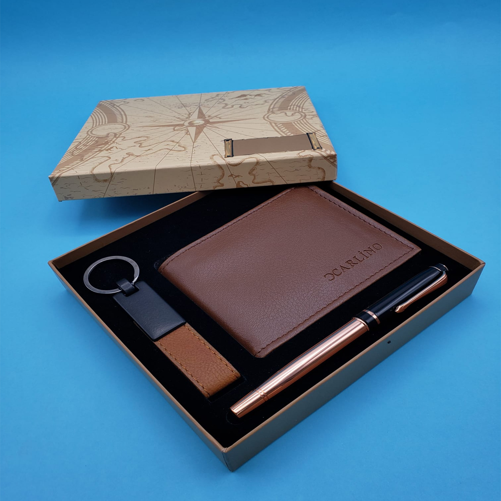 Toptan Bakır Metal Kalem Taba Cüzdan ve Anahtarlık Set