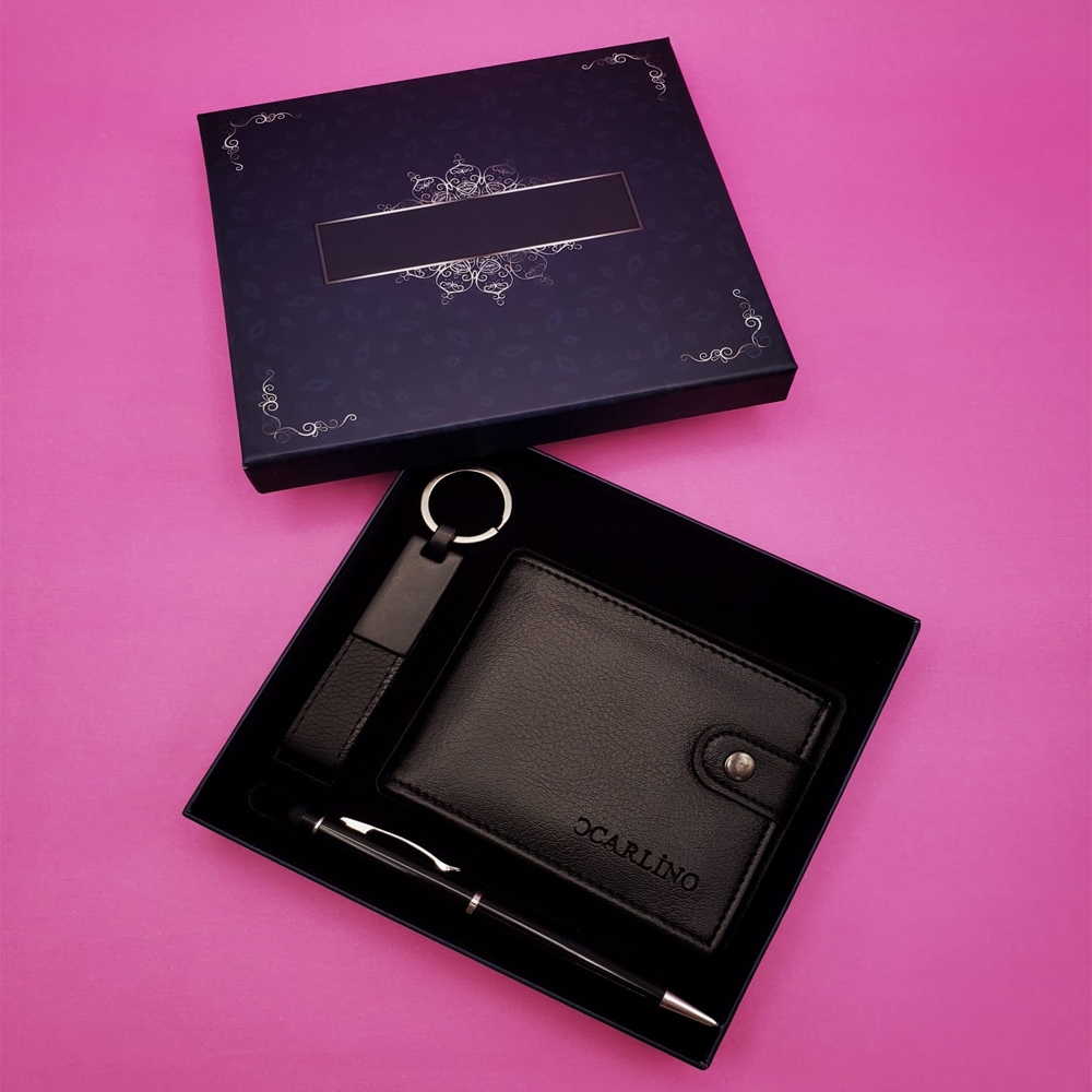 Toptan Siyah Metal Anahtarlık Kalem ve Cüzdan Set