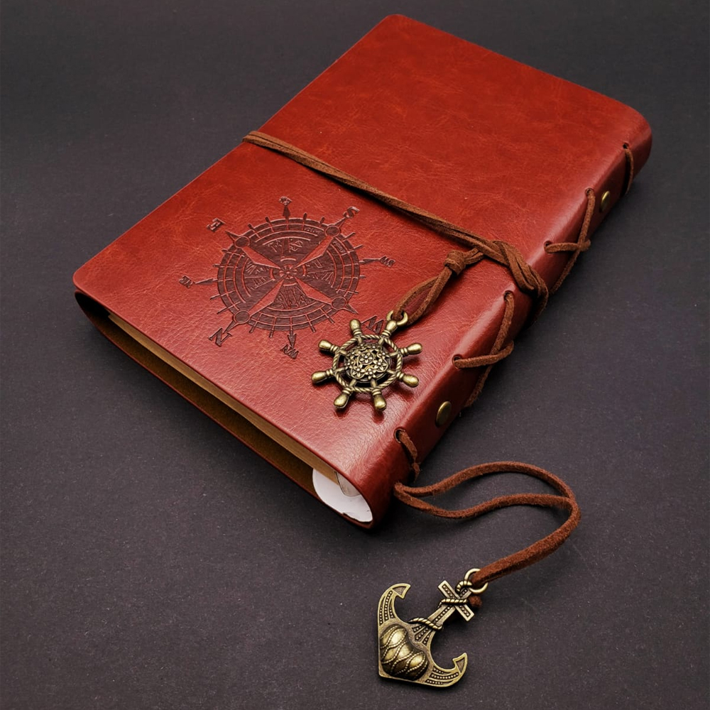 Toptan Kahverengi Pusula Temalı Deri Defter