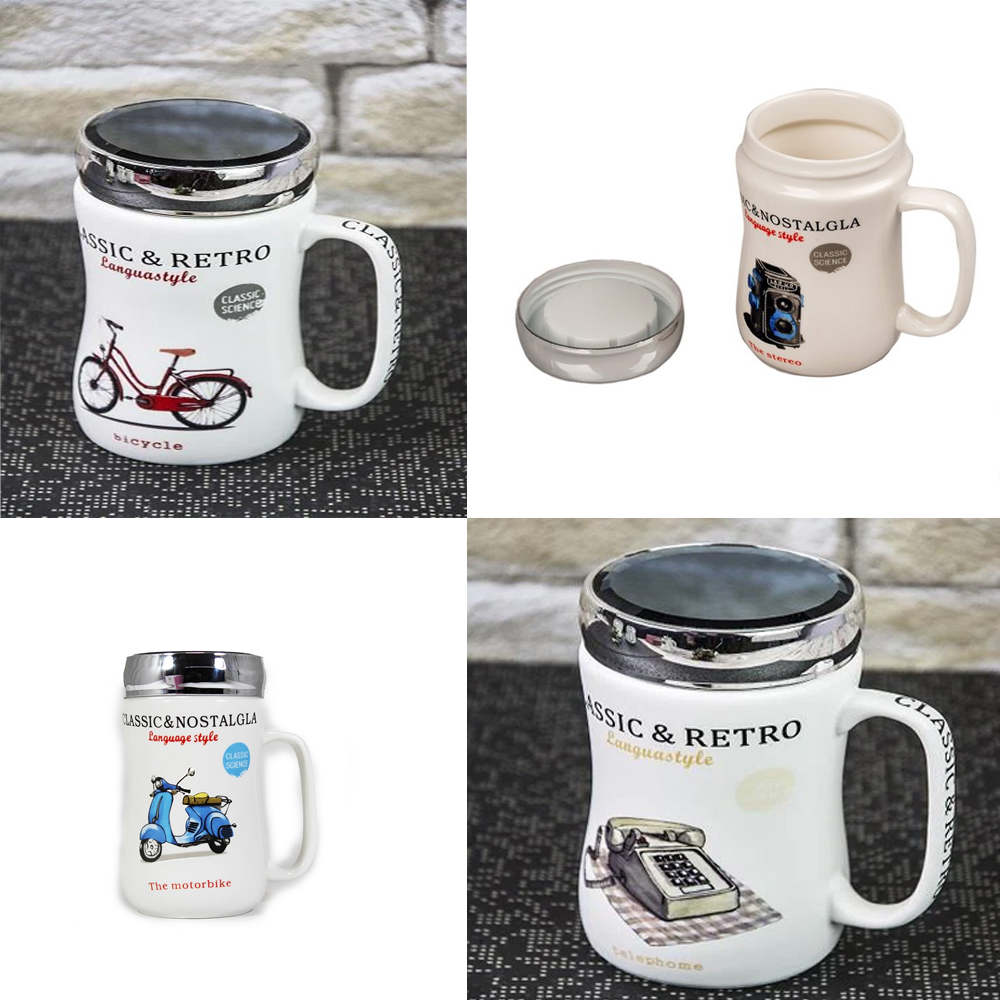 Toptan Retro Tasarım Ayna Kapaklı Kupa Bardak