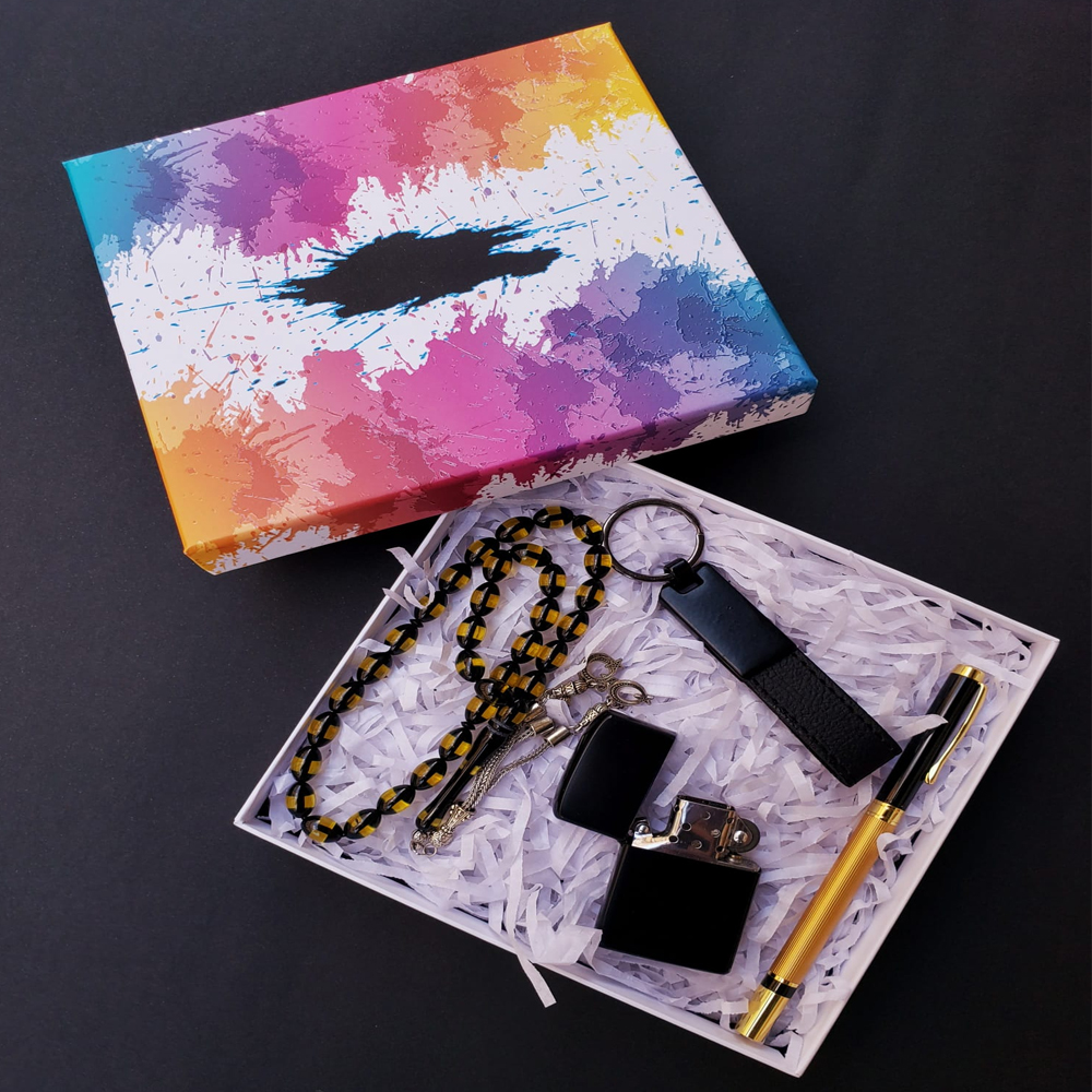 Toptan Özel Tasarım Kutulu Tesbih Çakmak Anahtarlık ve Roller Kalem Seti