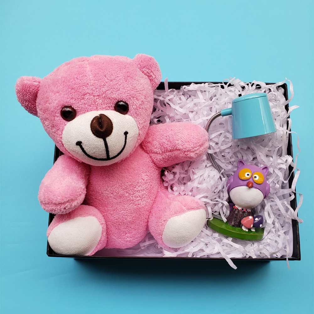 Toptan Işıklı Baykuş Biblo ve Peluş Oyuncak Ayı Seti