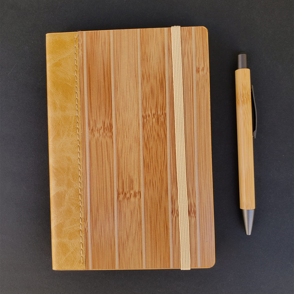 Toptan Ahşap Defter ve Bambu Touchpen Kalem Seti