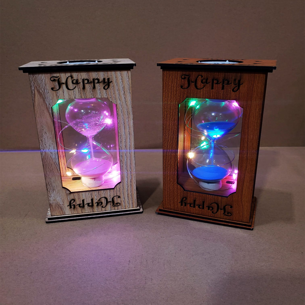 Toptan Happy Yazılı Ahşap Işıklı Kum Saati