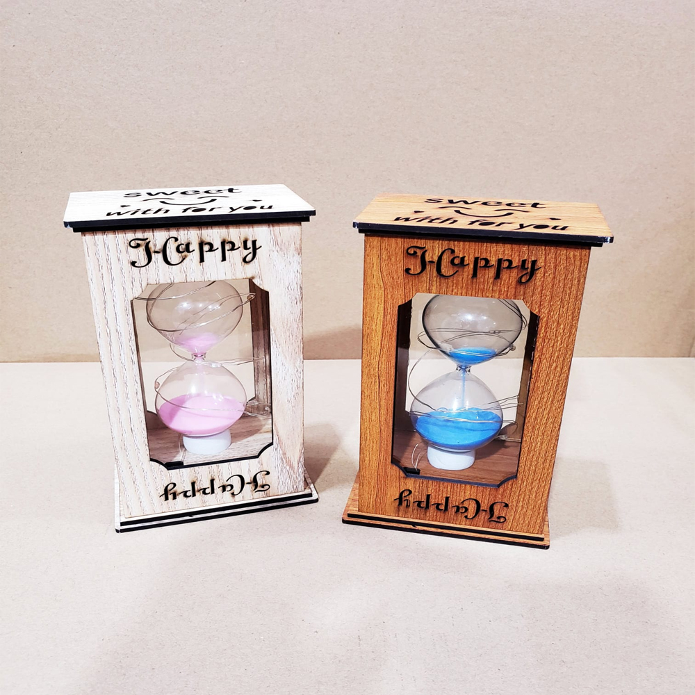 Toptan Happy Yazılı Ahşap Işıklı Kum Saati