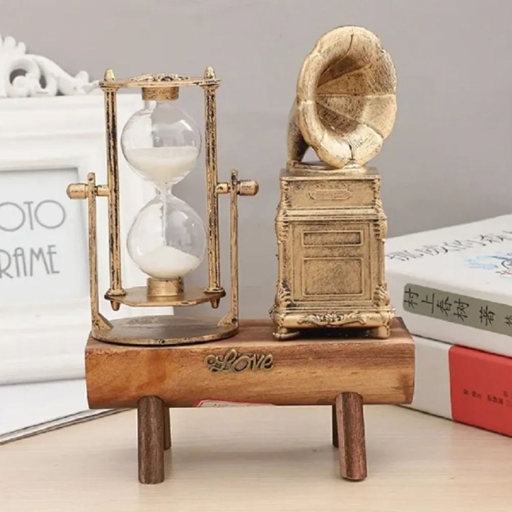 Toptan Nostaljik Gramafon Tasarımlı Kum Saati