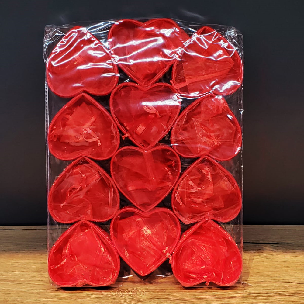 Toptan Kırmızı Kalpli Tül Kese