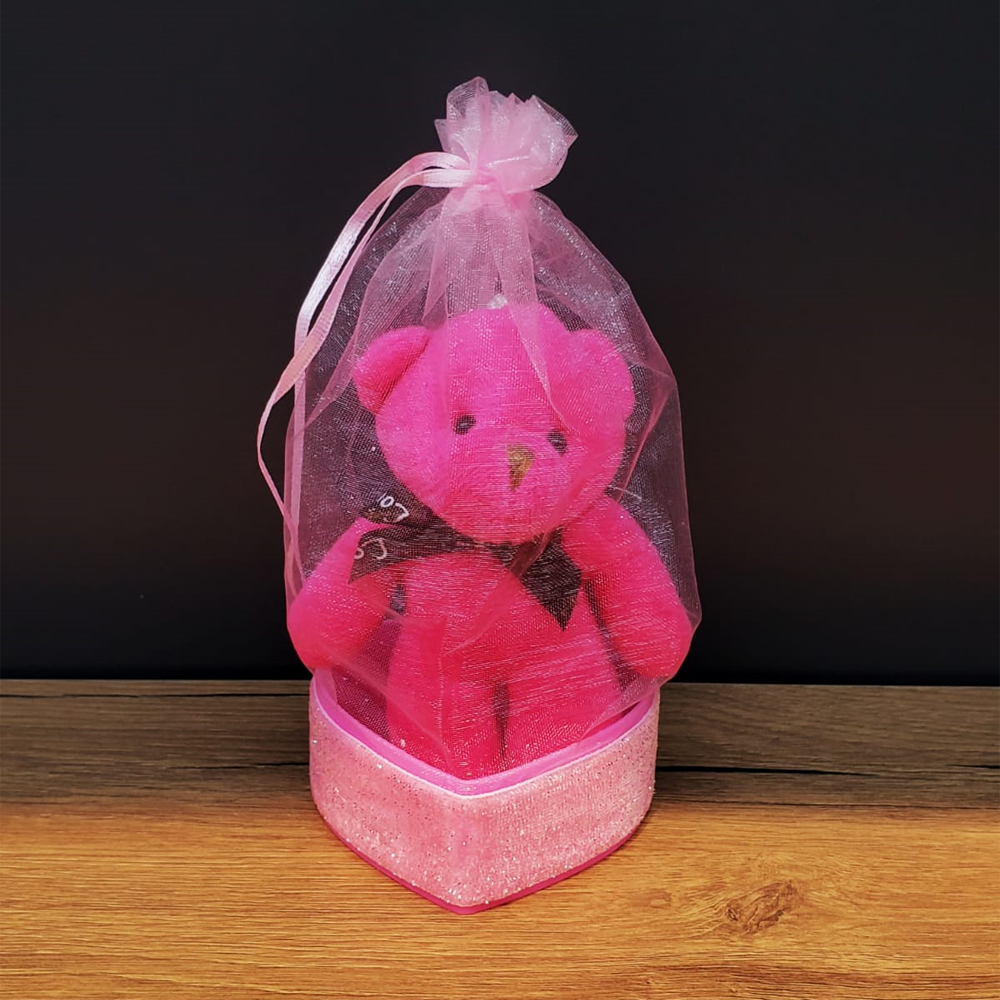 Toptan Hediyelik Pembe Tül Kese Ve Ayıcık