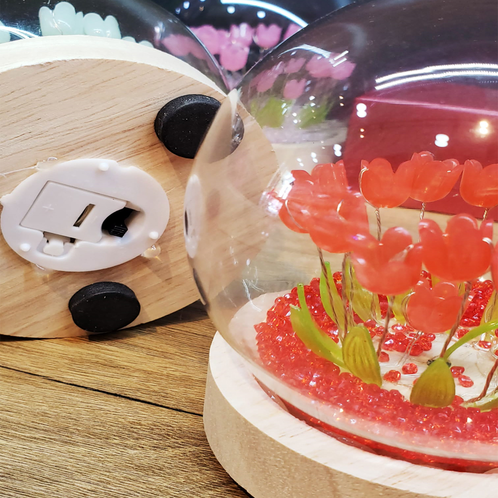 Led Işıklı Lale Cam Fanus Dekoratif Aydınlatma Süs Eşyası