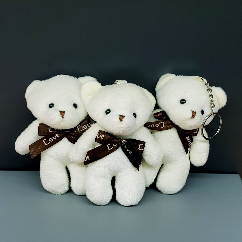 Toptan Fiyonklu Krem Renk Ayıcık Anahtarlık