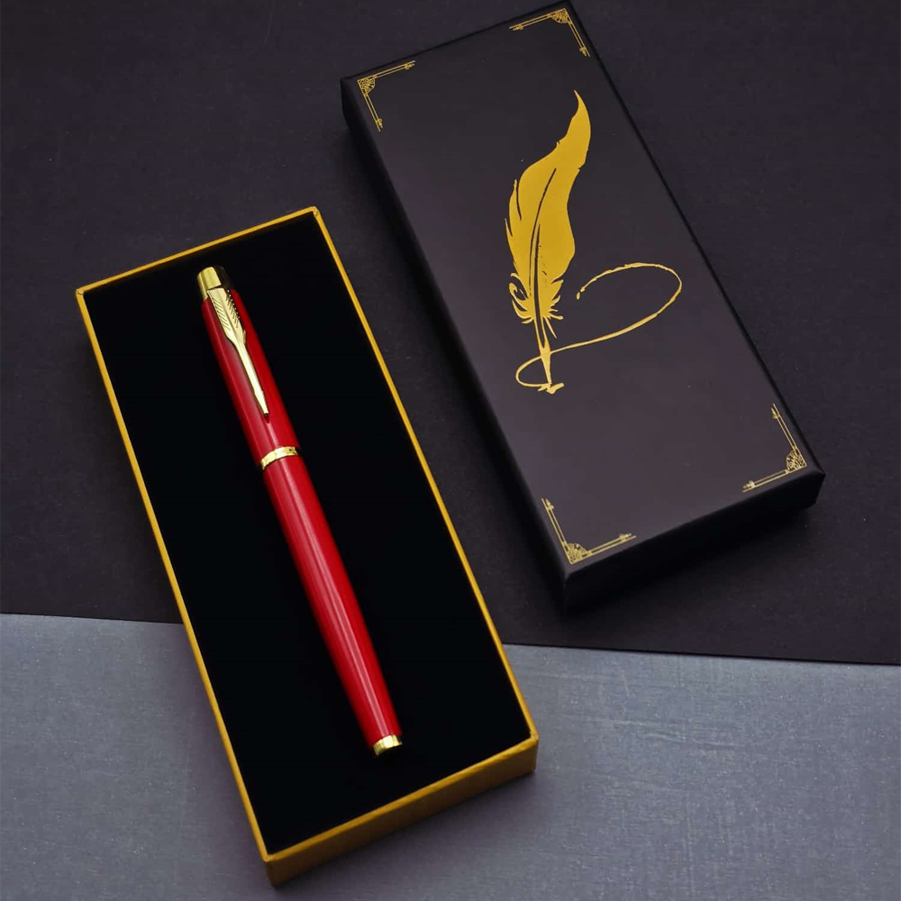 Toptan Tüylü Kalem Motif Kutulu Kırmızı Roller Kalem