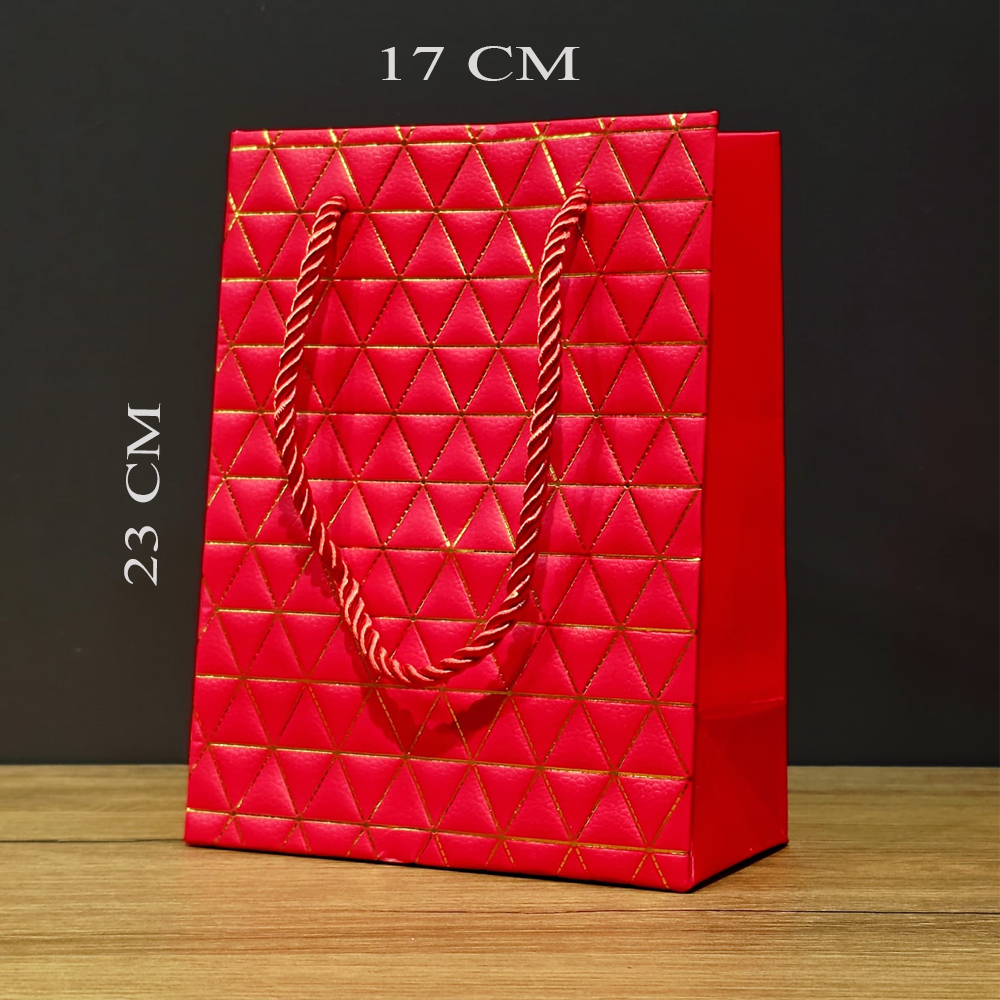 Toptan Küçük Boy Kırmızı Gold Renkli Karton Çanta