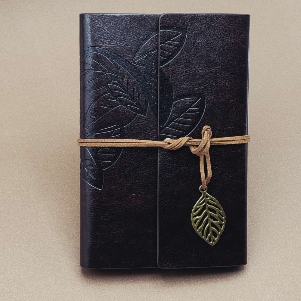 Toptan Beyaz Jel Kalem Ve Siyah Yapraklı Deri Hatıra Defteri