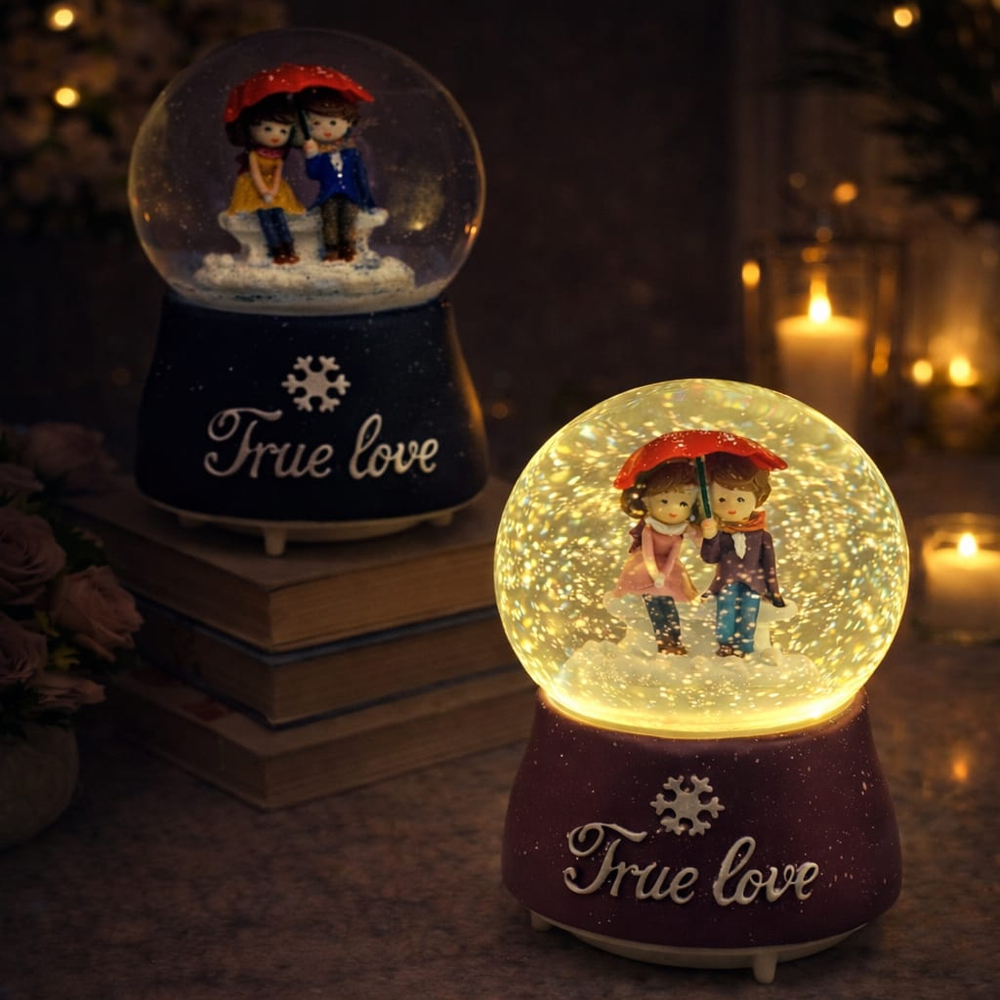 Toptan Şemsiye Altında Oturan Romantik Çiftler Tasarımlı Büyük Kar Küresi