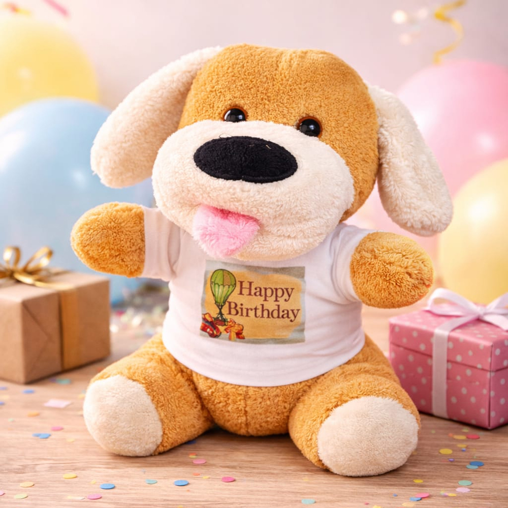 Toptan Happy Birthday Tişörtlü Peluş Oyuncak Köpek