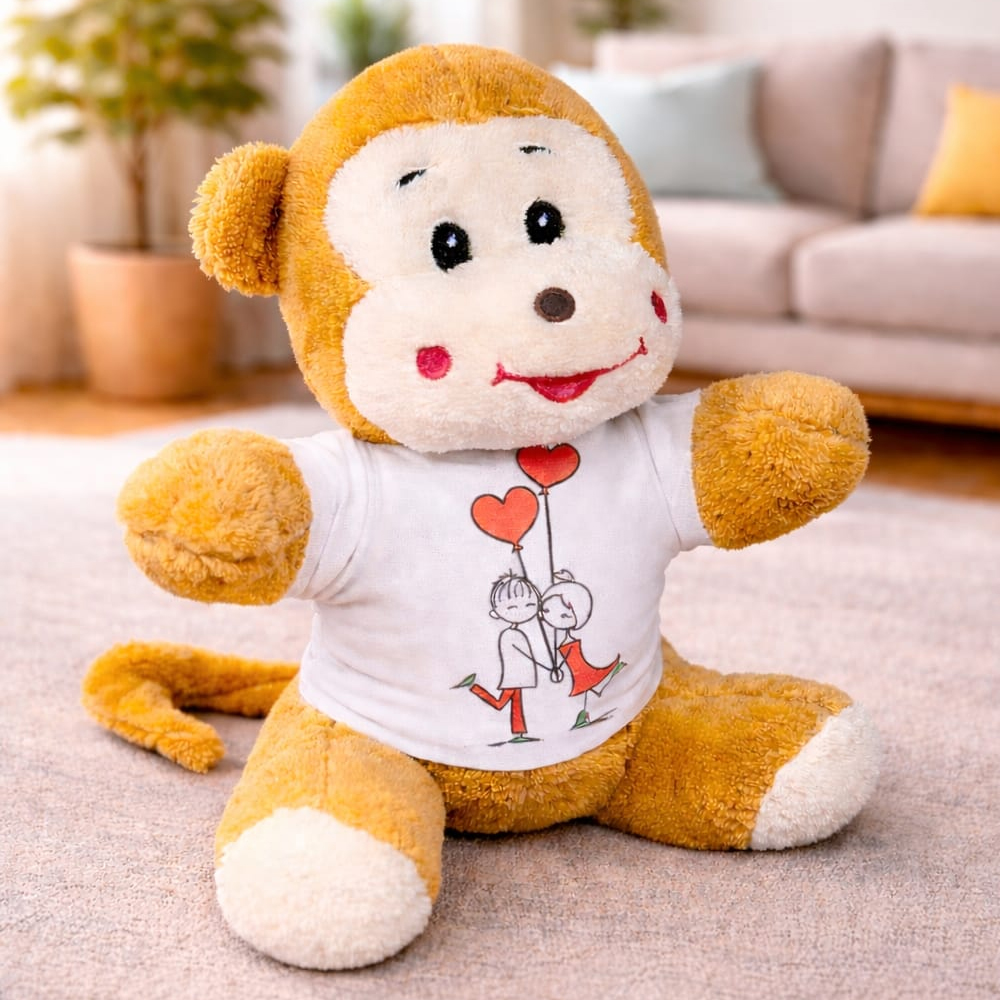 Toptan Mutlu Aşıklar Tasarım Tişörtlü Peluş Sevimli Maymun