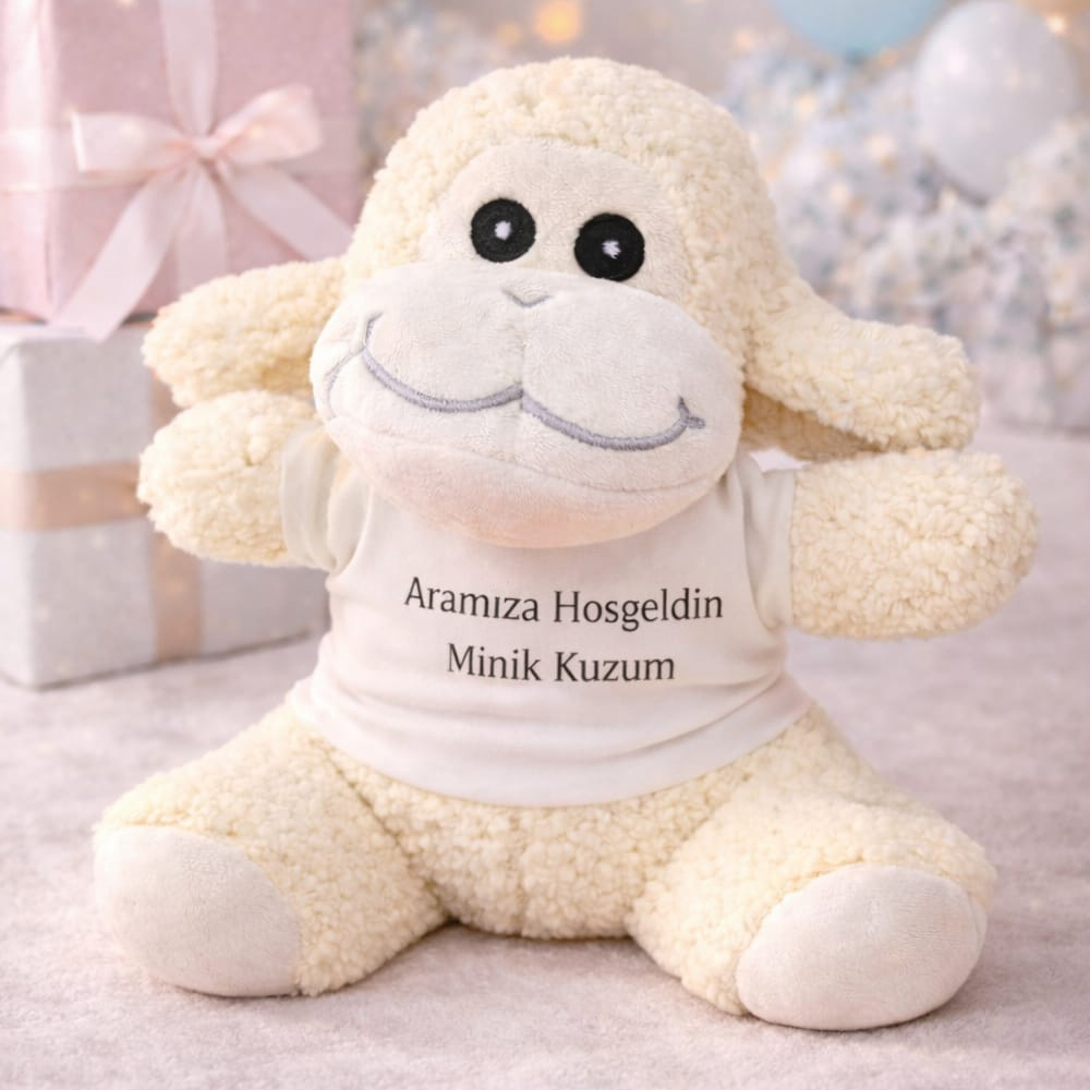 Toptan Aramıza Hoşgeldin Minik Kuzum Tişörtlü Sevimli Peluş Kuzu