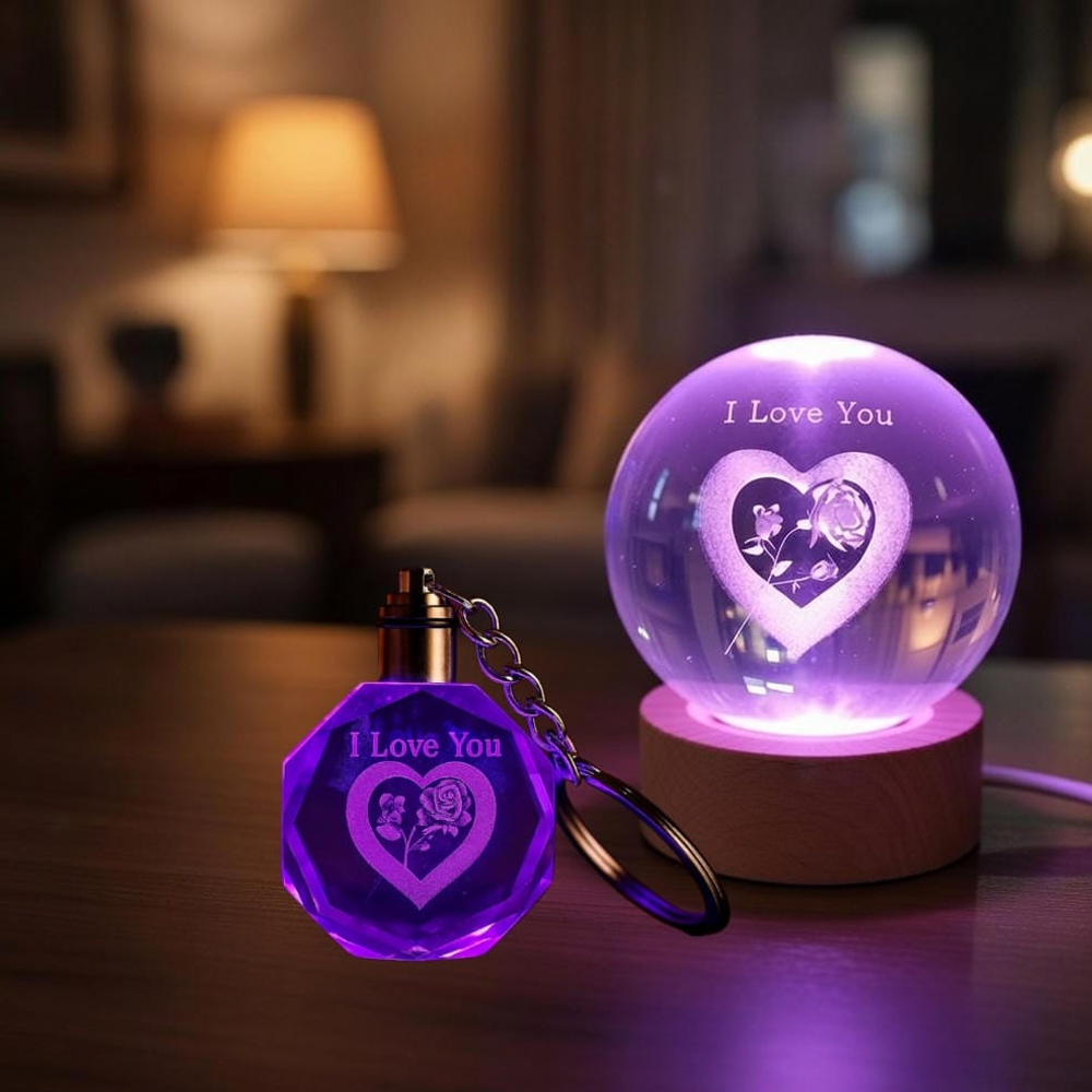 Toptan Renk Değiştiren I Love You Cam Küre Ve Kristal Anahtarlık