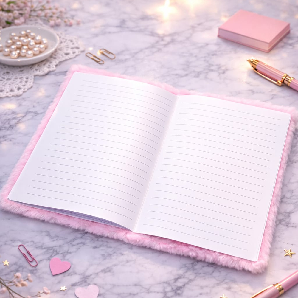Toptan Kalpli Pembe Peluş Defter