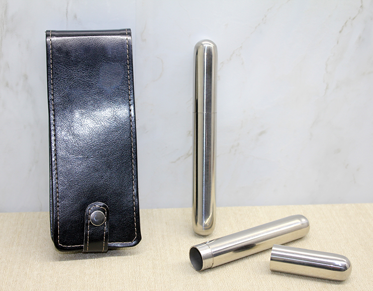 Deri Kılıflı İkili Paslanmaz Çelik Puro Tüpü Alk3890