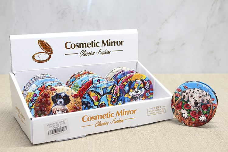 Sevimli Köpek Tasarımıyla Taş İşlemeli İnce El Aynası Yuvarlak Alk4577