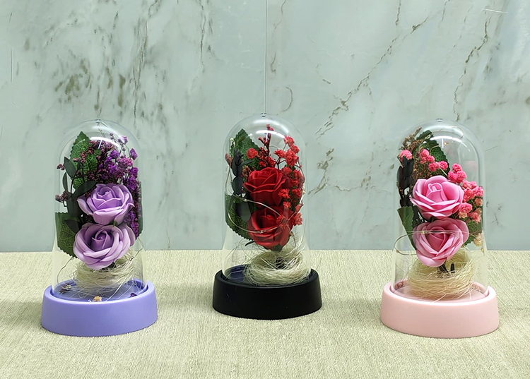 Işıklı Müzikli Romantik Fanus Tekli Gül Alk5007