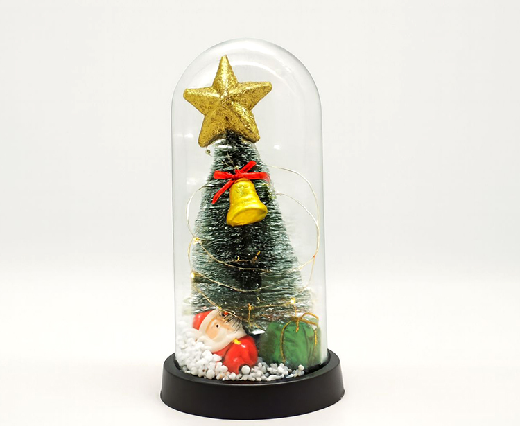 Yılbaşı Temalı Işıklı  Dekoratif Cam Fanus Alk5078