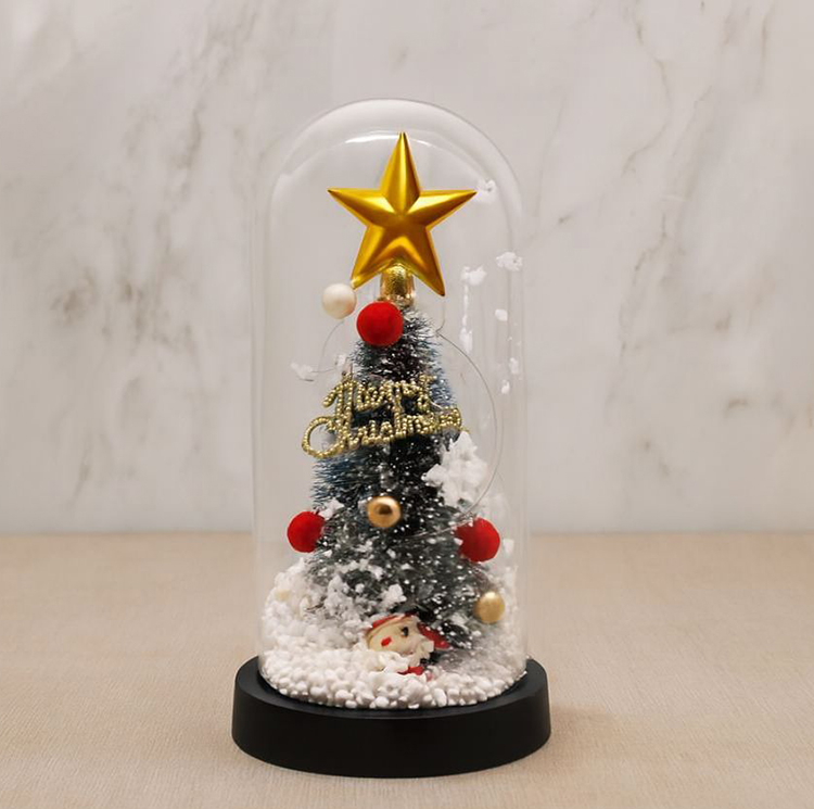 Yılbaşı Temalı Işıklı  Dekoratif Cam Fanus Alk5082