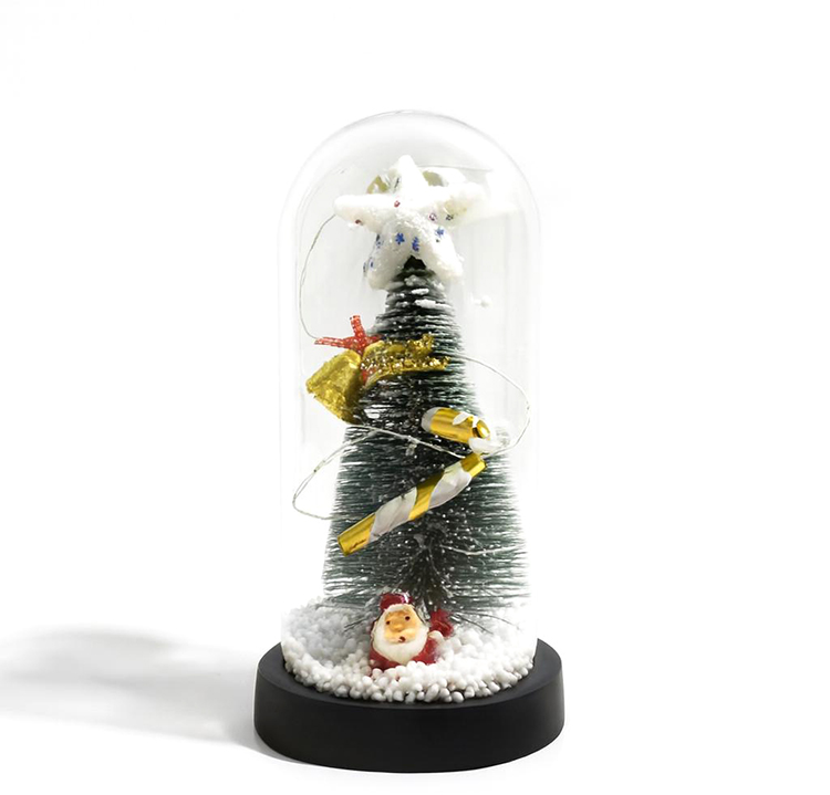 Yılbaşı Temalı Işıklı  Dekoratif Cam Fanus Alk5077