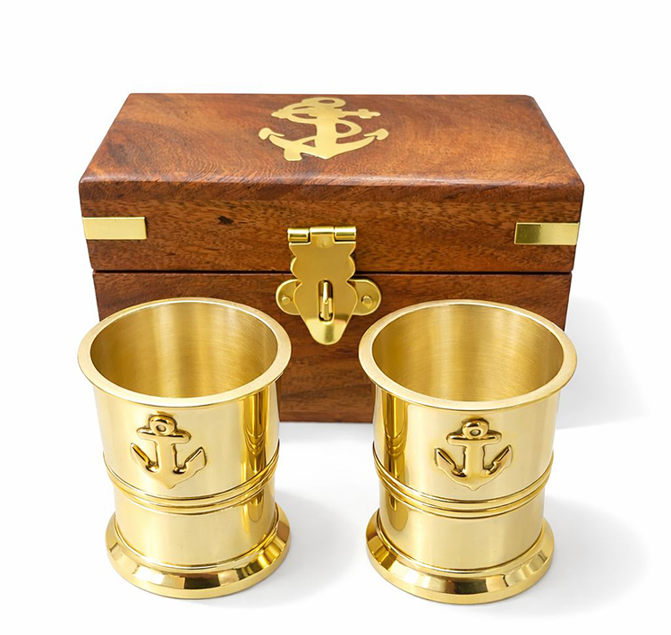 Ahşap Kutulu 2'Li Pirinç Shot Bardak Seti 4288A