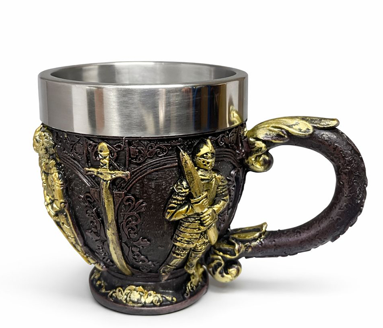 Şövalye Kabartmalı 3D Paslanmaz Çelik Kupa Bardak Alk4476