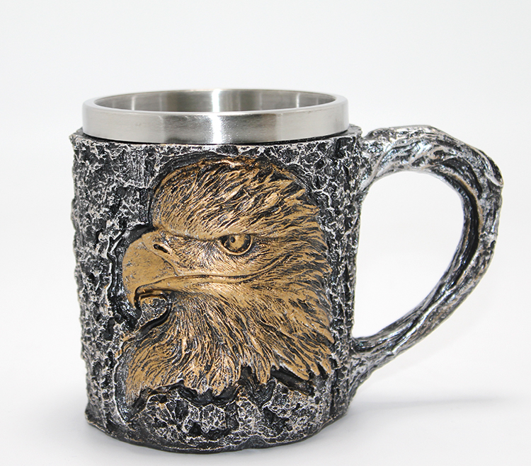 3D Kabartmalı Kartal Büstü Paslanmaz Çelik Kupa Bardak Alk4474