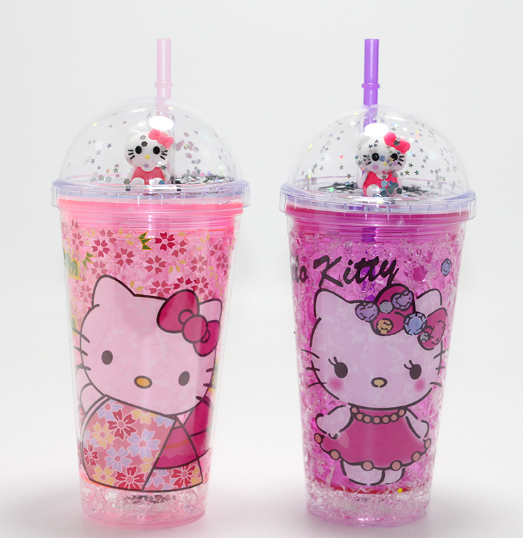 Sevimli Hello Kitty Işıklı Pipetli Boncuklu Suluk & Bardak 400 Ml  Alk4706