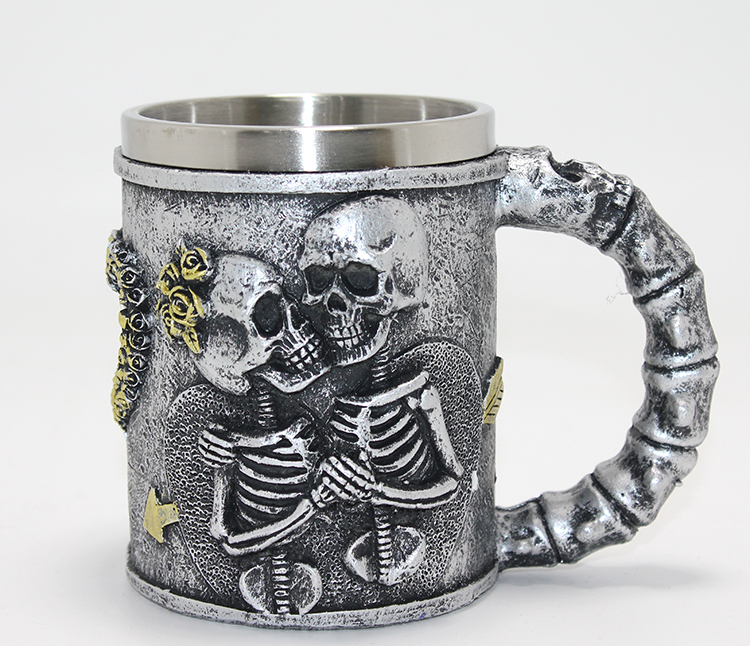 Sonsuz Aşk İskelet Tasarımlı 3D Kabartmalı Çelik Kupa Bardak Alk4370
