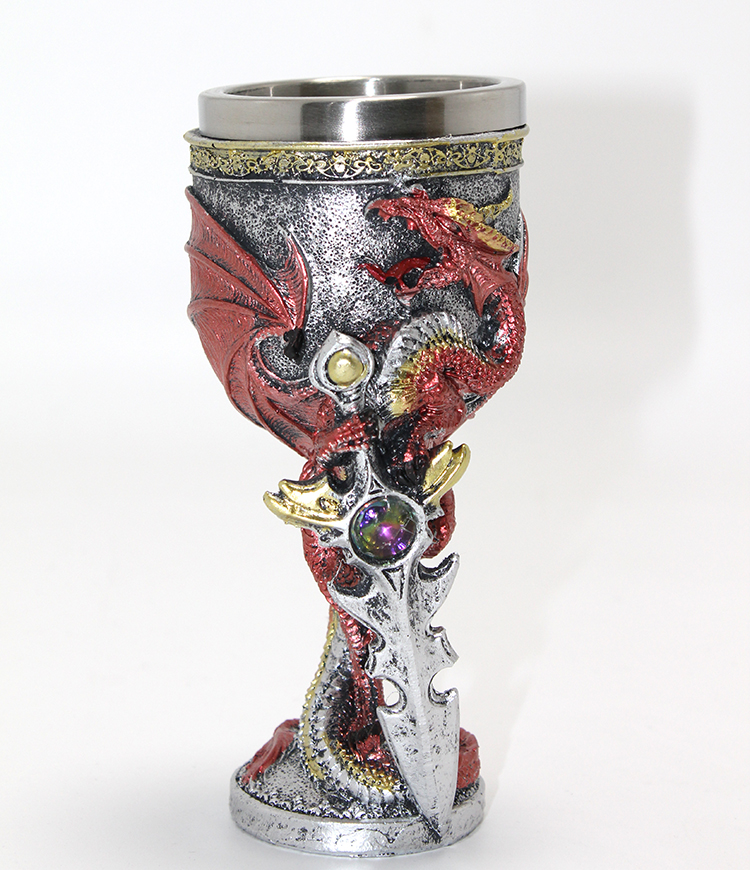 Ejderha Ve Kılıç Temalı 3D Kabartmalı Çelik Kadeh Bardak Alk4373