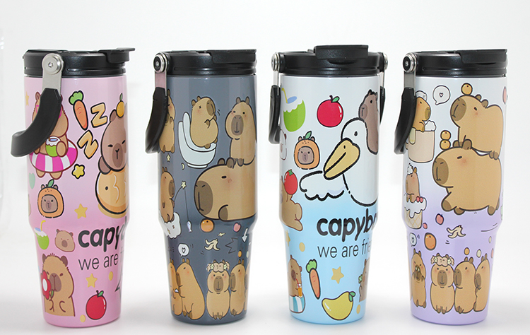 Kapibara Capybara Desenli Isı Muhafazalı Pipetli Dev Çelik Kupa (Tumbler) Alk4431