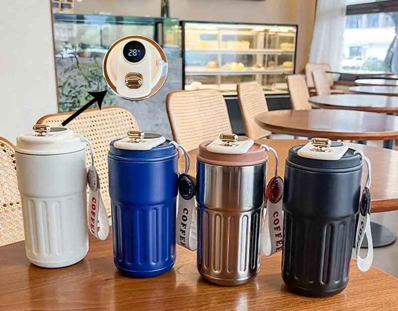 Askılı ve Derece Göstergeli Vakumlu Mug - 500 ml Modern Kahve Termosu ALK3136