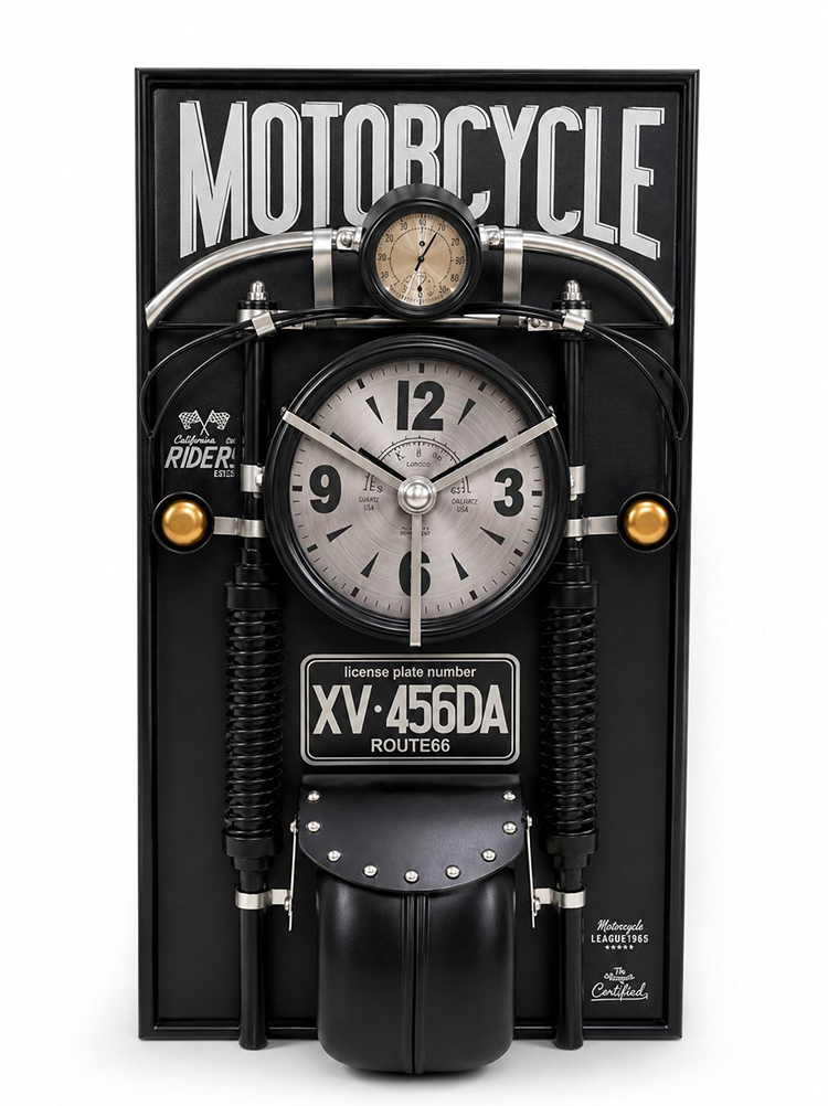 Motosiklet Tasarımlı Metal Duvar Saati Alk5789