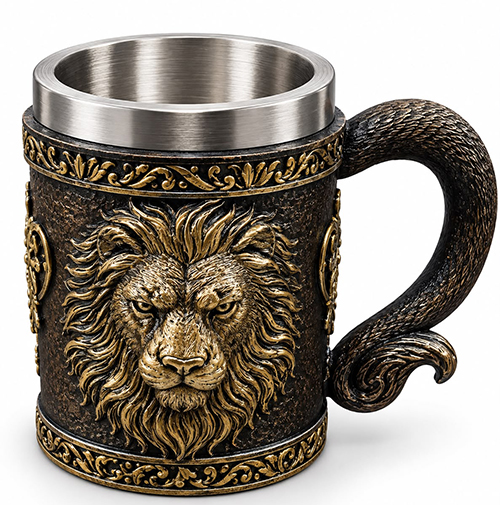 Aslan Figürlü 3 D Kabartmalı Paslanmaz Çelik Kupa Bardak Alk6342